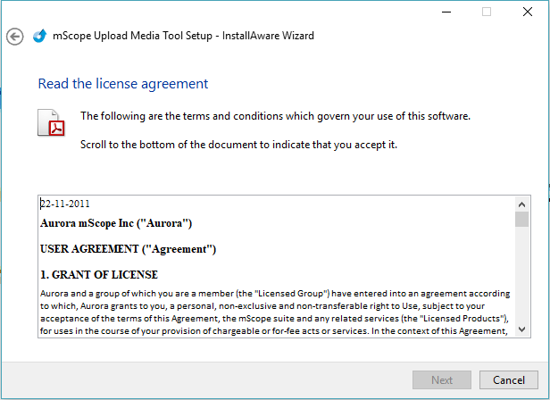 Setup Wizard License agreement