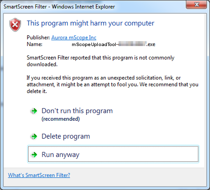 Windows 7 Smartscreen warning