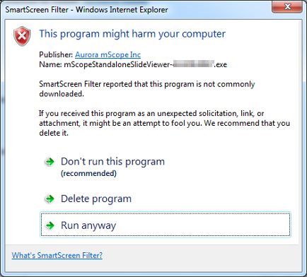 Windows 7 Smartscreen warning